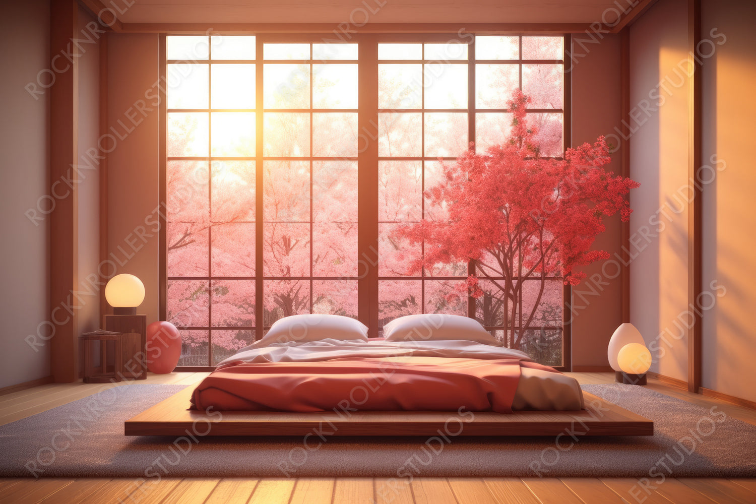 Contemporary Bedroom. Minimal Interior Design Background. Generative AI.
