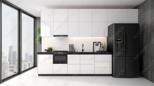 Contemporary Interior Design Background. Minimal Kitchen. Generative AI.