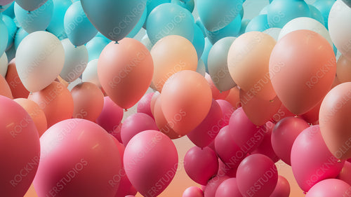 Modern Celebration Wallpaper, with Coral, Orange and Turquoise Balloons. 3D Render.