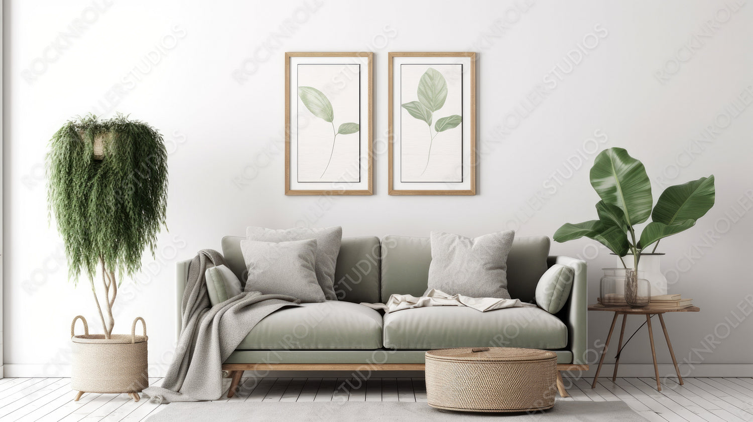 Contemporary Living Room. Modern Interior Design Background. Generative AI.