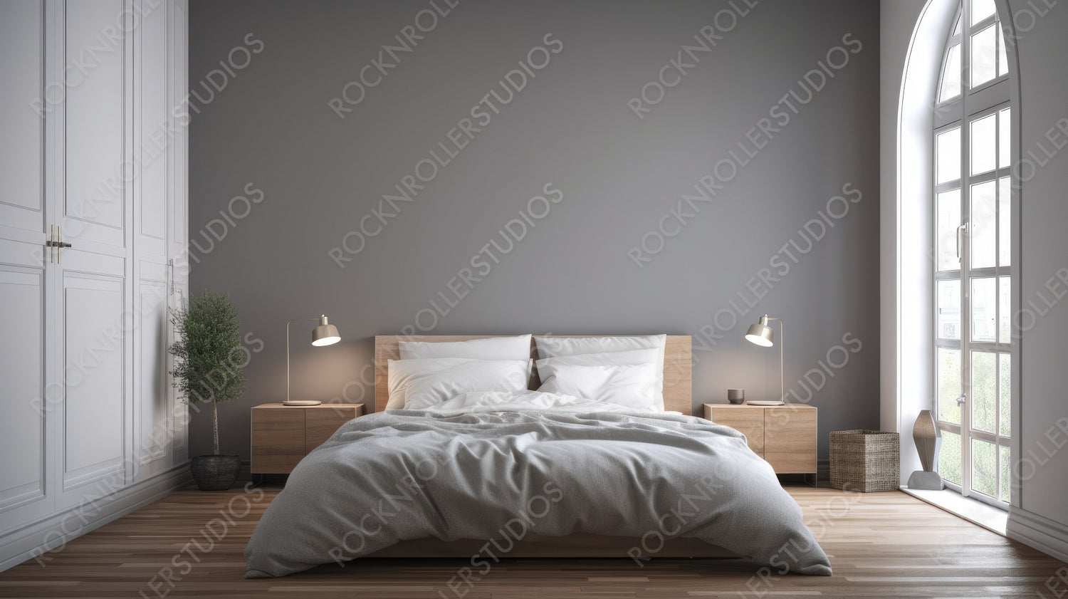 Minimal Bedroom Background. Stylish Interior Design. Generative AI.