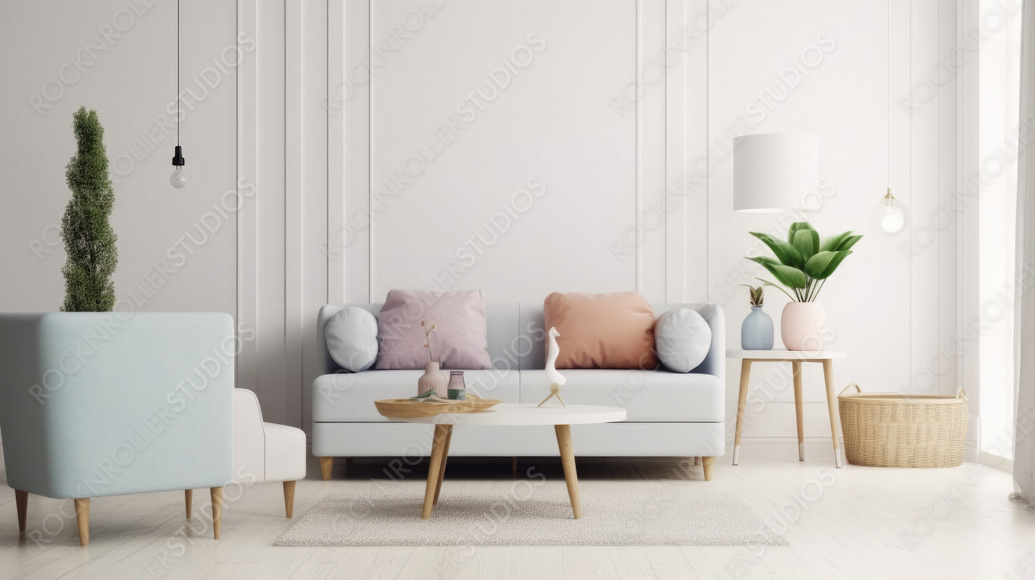 Modern Interior Design Background. Contemporary Living Room. Generative AI.