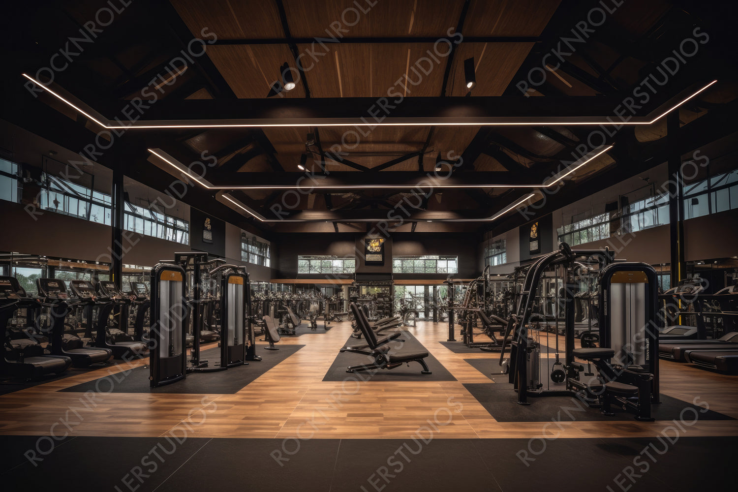 Contemporary Gym. Modern Interior Design Background. Generative AI.