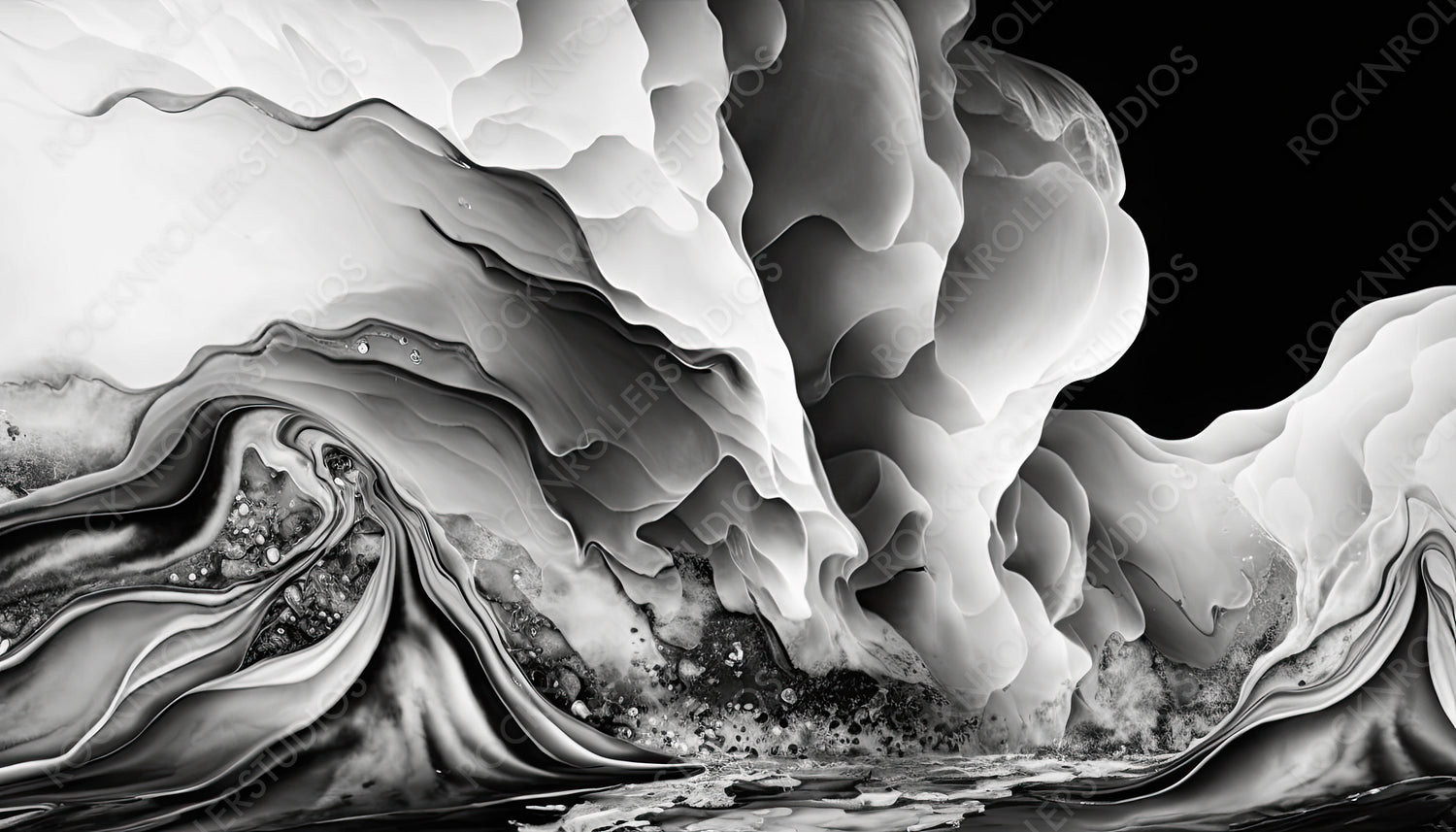 Contemporary Art Background. Liquid Swirls in Beautiful Black and White colors, with White Particles. Generative AI.