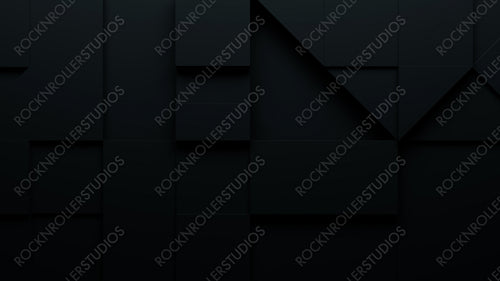 3D blocks of different shapes and sizes interlock to create a wall. Black Tech background .