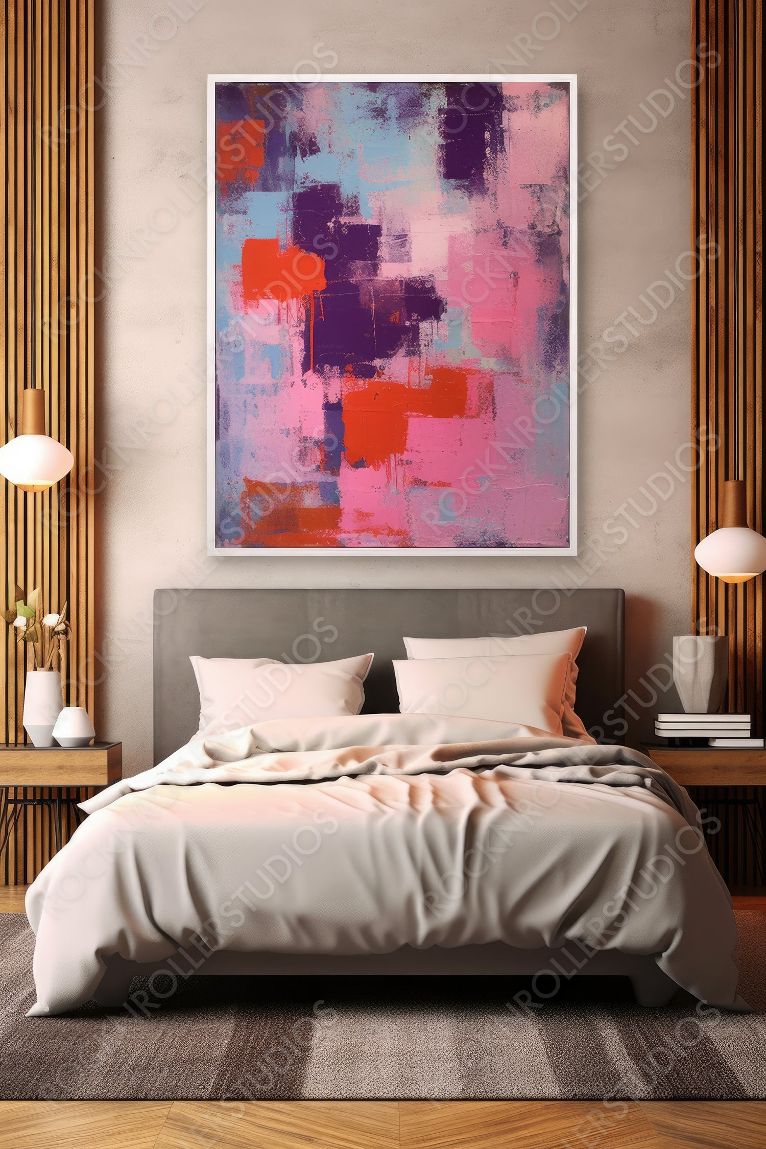 Artistic Bedroom Background. Contemporary Interior Design. Generative AI.