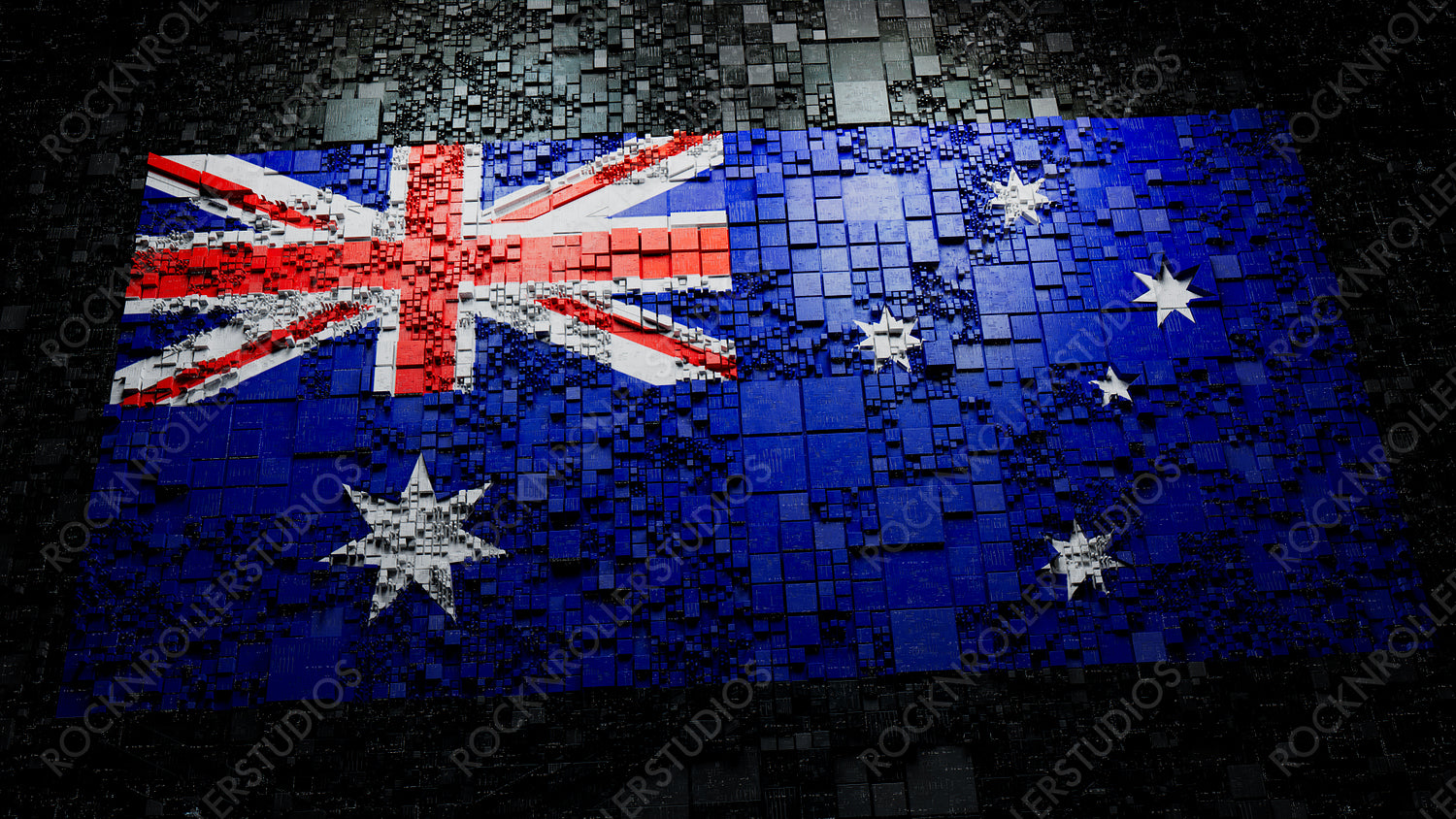 Flag of Australia rendered in a Futuristic 3D style. Australian Innovation Concept. Tech Wallpaper.