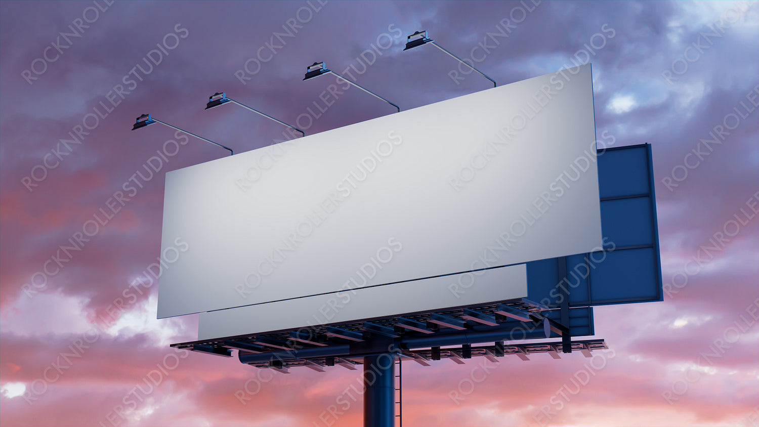 Advertising Billboard. Blank Exterior Sign against a Stormy Evening Sky. Design Template.