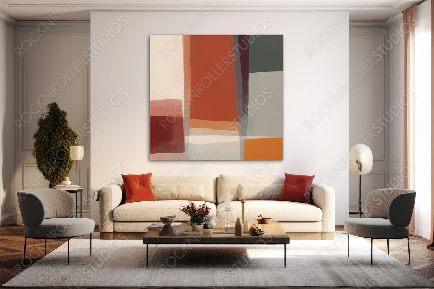 Artistic Living Room Background. Stylish Interior Design. Generative AI.
