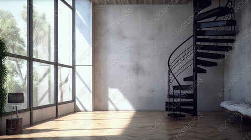 Loft Living Room. Stylish Interior Design Background. Generative AI.