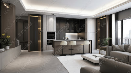 Luxury Living Room. Stylish Interior Design Background. Generative AI.