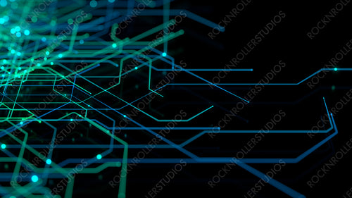 Blue and Green Network Lines form a Futuristic Technical Mesh. Computing Concept.