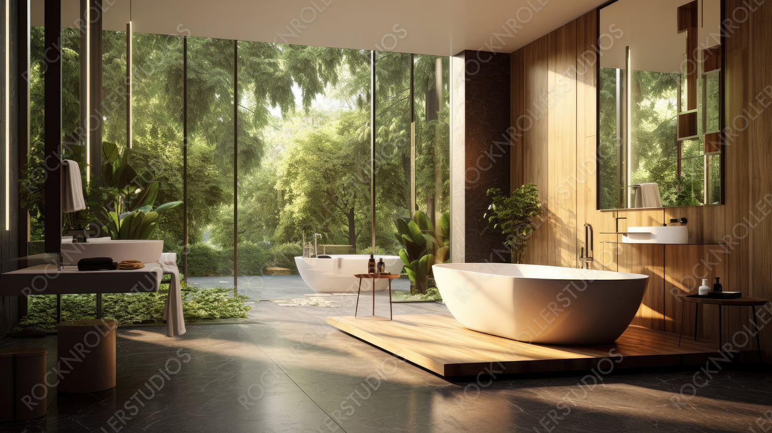 Modernist Bathroom. Contemporary Interior Design Background. Generative AI.