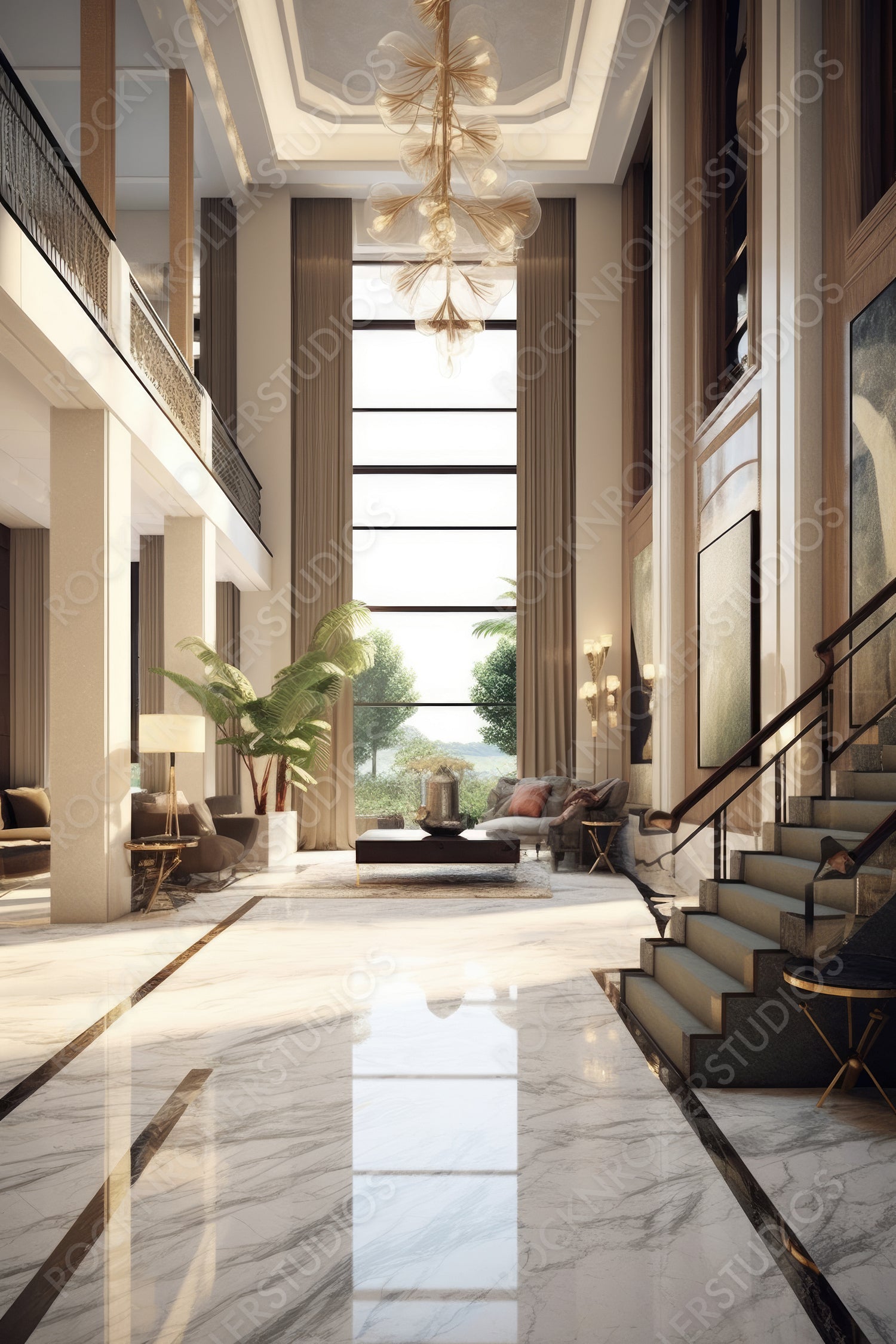 Art Deco Interior Design Background. Contemporary Home. Generative AI.