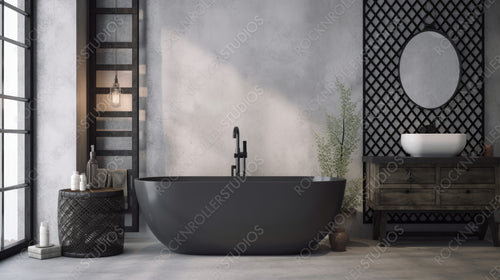 Stylish Interior Design Background. Industrial Bathroom. Generative AI.