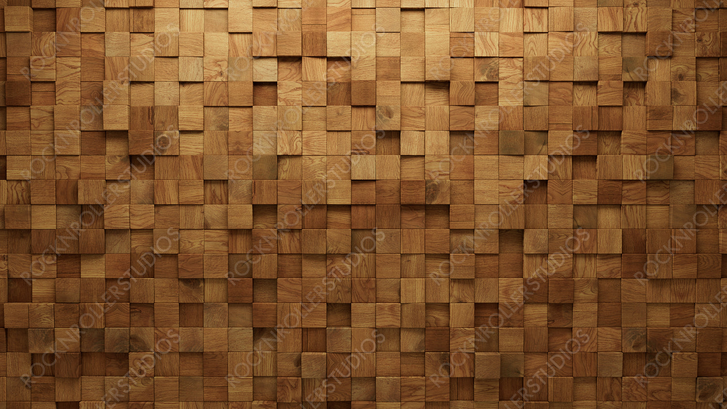 Square Tiles arranged to create a Natural wall. Soft sheen, Wood Background formed from 3D blocks. 3D Render