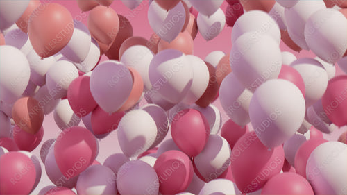 Pink and white balloons rising, animated background
