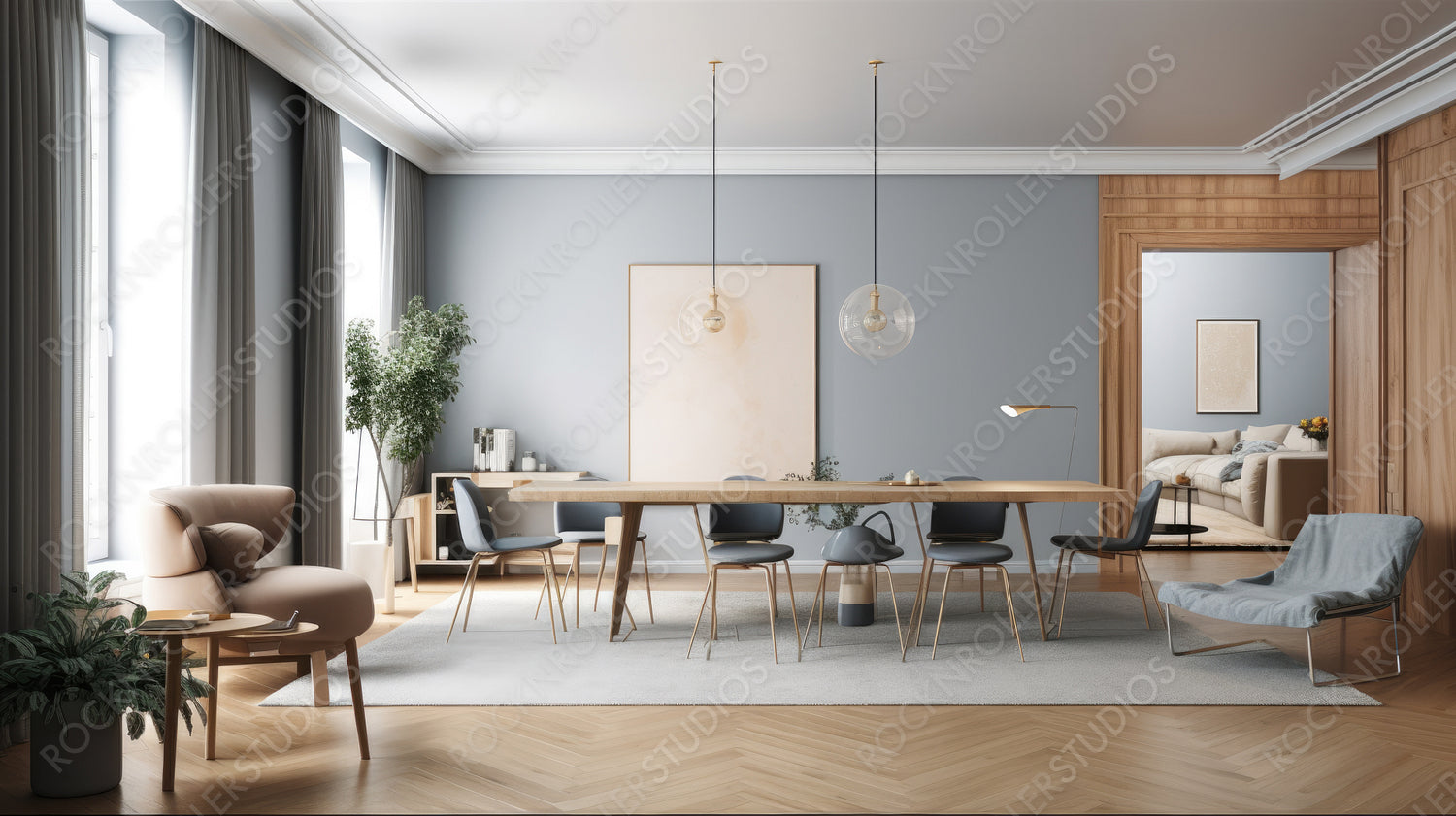 Modern Interior Design Background. Stylish Living Room. Generative AI.