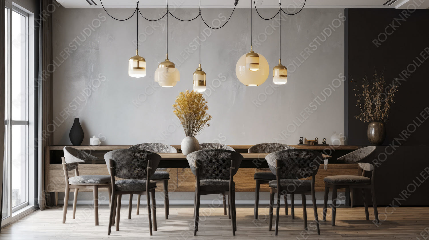 Contemporary Interior Design Background. Modern Dining room. Generative AI.