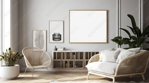 Scandinavian Home. Stylish Interior Design Background. Generative AI.
