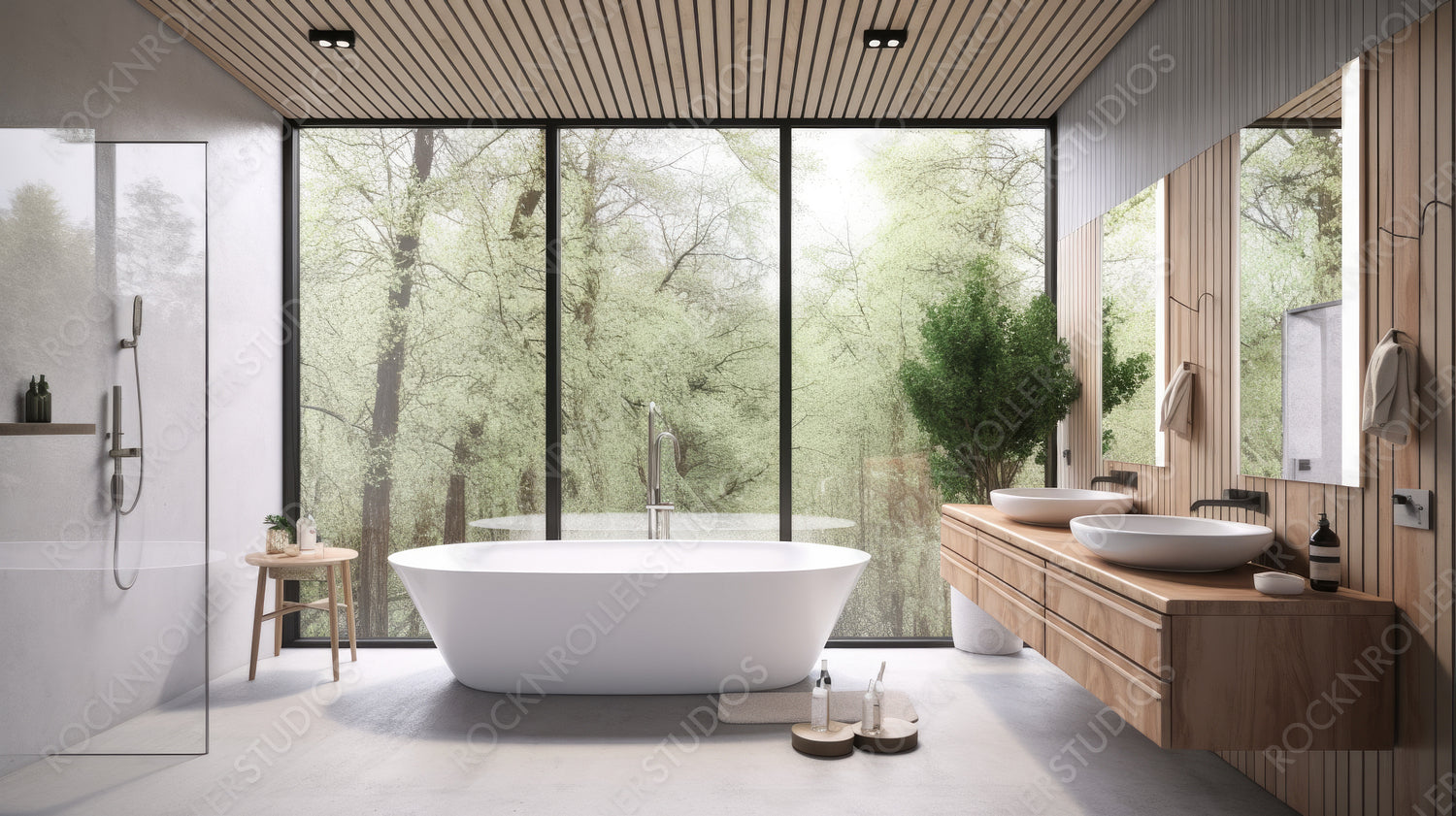 Loft Bathroom. Contemporary Interior Design Background. Generative AI.