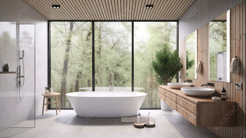 Loft Bathroom. Contemporary Interior Design Background. Generative AI.