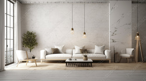 Modern Living Room. Contemporary Interior Design Background. Generative AI.