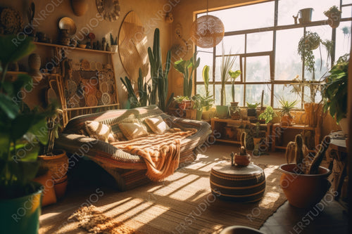 Cozy Living Room. Contemporary Interior Design Background. Generative AI.