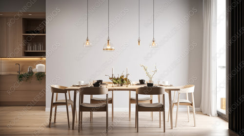 Modern Dining room Background. Stylish Interior Design. Generative AI.
