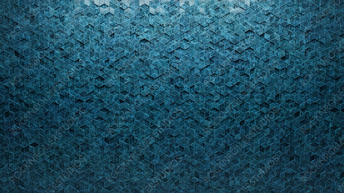 Glazed Tiles arranged to create a Blue Patina wall. 3D, Textured Background formed from Diamond Shaped blocks. 3D Render