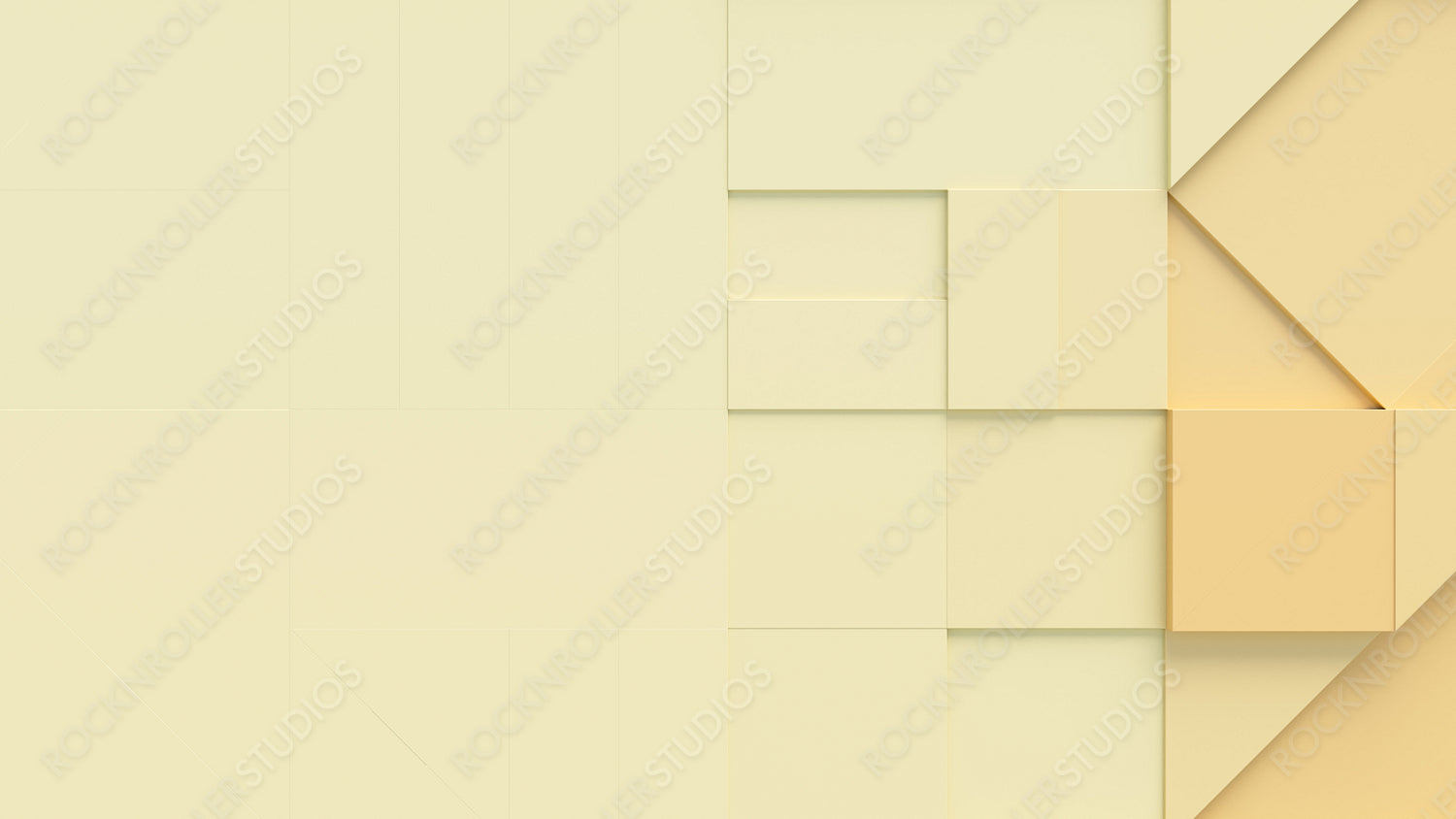 Collection of Orange and Yellow 3D Shapes form a wall. Tech background with copy-space.