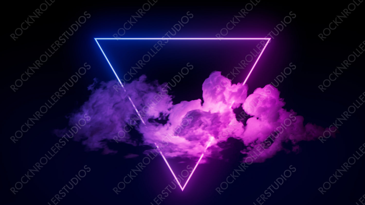 Trendy Background Design. Cloud Formation with Pink and Blue, Triangle shaped Neon Frame.