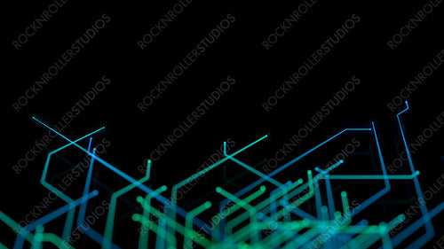 Futuristic Digital Lines form a Technical Mesh. Blue and Green Connectivity Concept with copy-space.