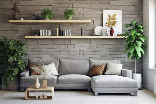Natural Living Room Background. Contemporary Interior Design. Generative AI.