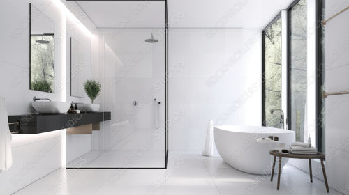 Minimal Bathroom Background. Contemporary Interior Design. Generative AI.