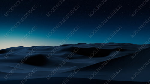 Rolling Sand Dunes form a Scenic Desert Landscape. Night Wallpaper with Blue Gradient Starry Sky.