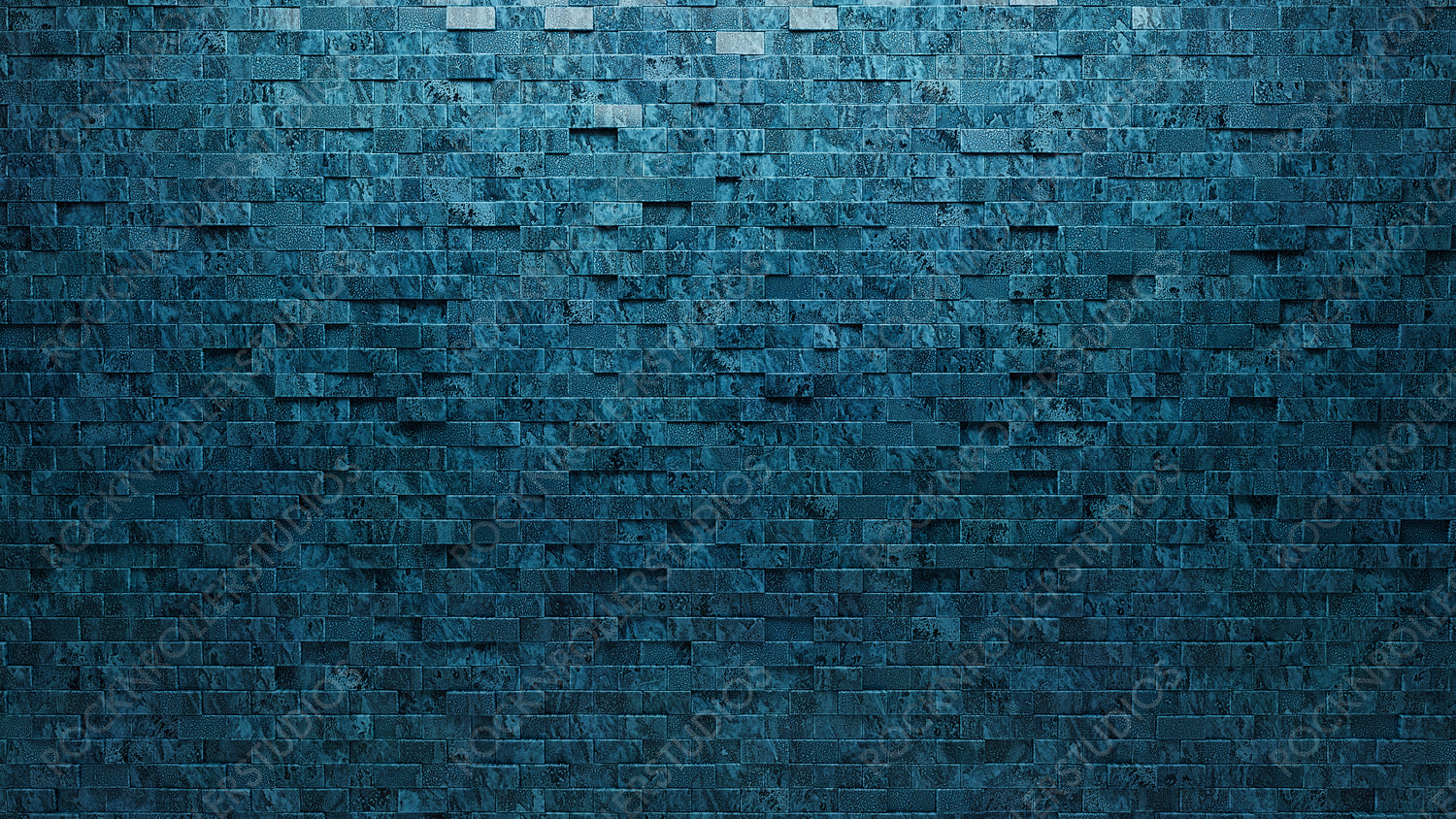 Blue Patina, Polished Wall background with tiles. Rectangular, tile Wallpaper with 3D, Textured blocks. 3D Render