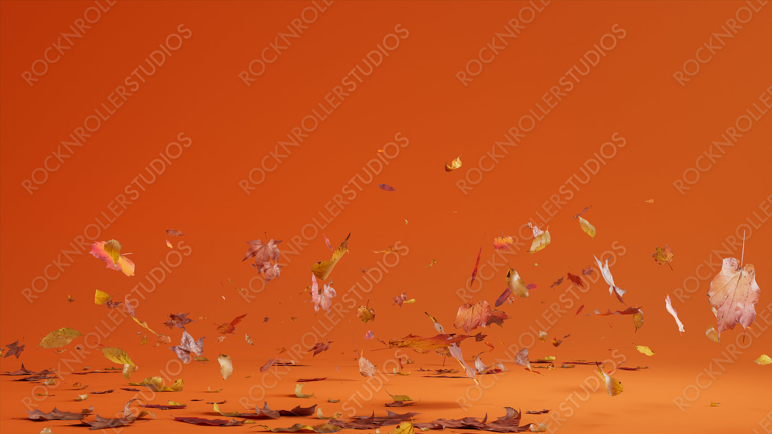 Orange Holiday Background with Falling Autumn Leaves. Natural Banner with copy-space.