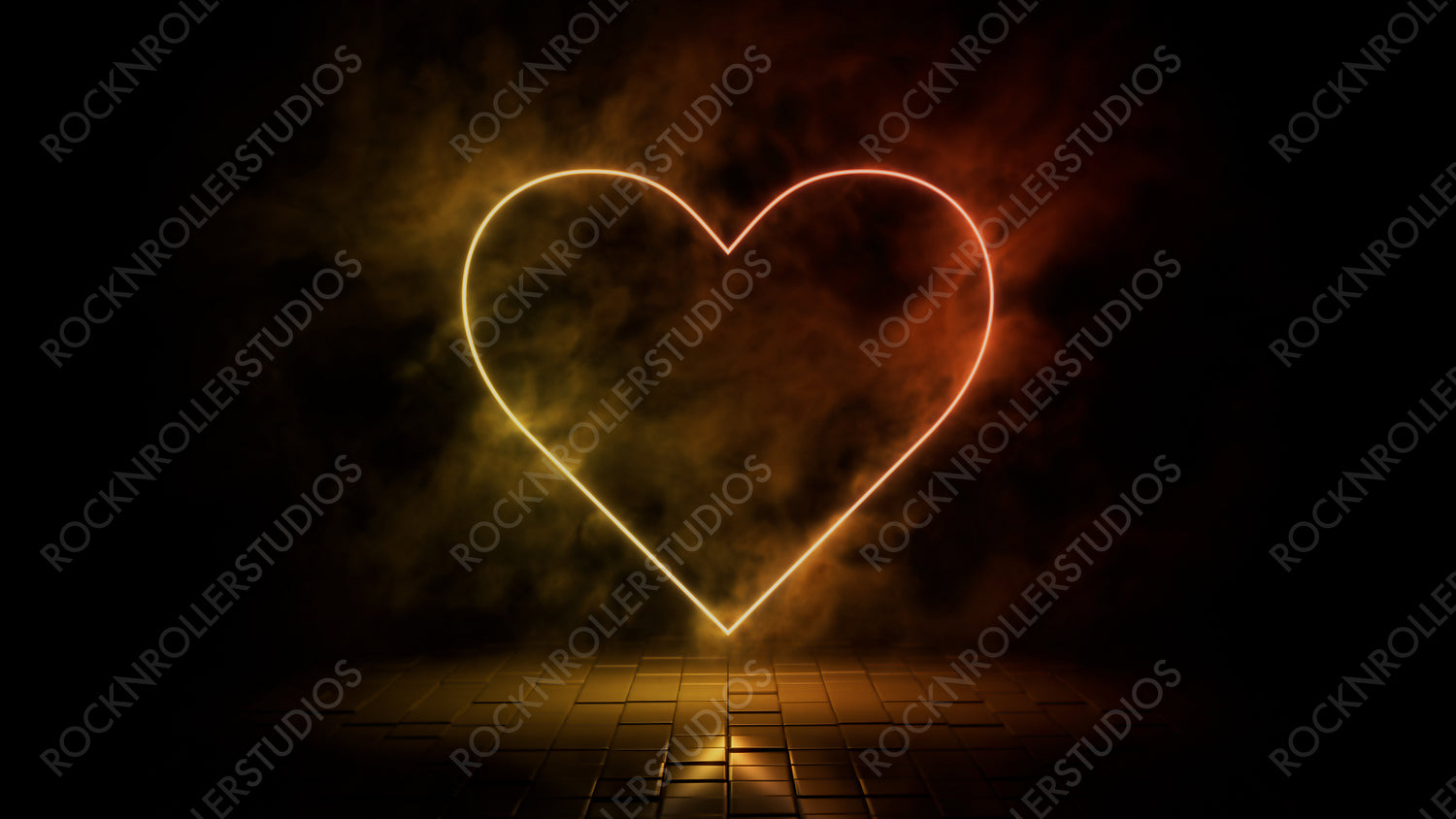 Orange and yellow neon light heart icon. Vibrant colored technology symbol, isolated on a black background. 3D Render