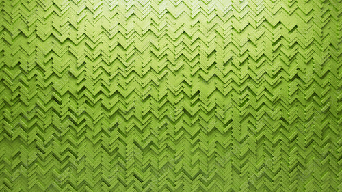 Herringbone Tiles arranged to create a Semigloss wall. Green, 3D Background formed from Futuristic blocks. 3D Render