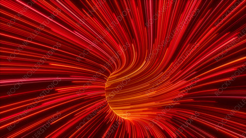 Red, Orange and White Colored Streaks form Colorful Neon Lights Tunnel. 3D Render.