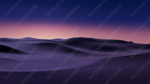 Desert Landscape with Sand Dunes and Pink Gradient Starry Sky. Empty Modern Wallpaper.