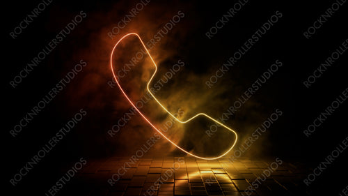 Orange and yellow neon light phone icon. Vibrant colored technology symbol, isolated on a black background. 3D Render