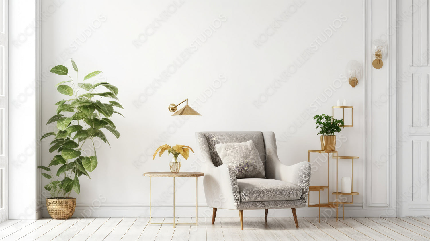Scandinavian Interior Design Background. Contemporary livingroom. Generative AI.