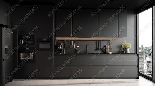 Stylish Interior Design Background. Minimal Kitchen. Generative AI.