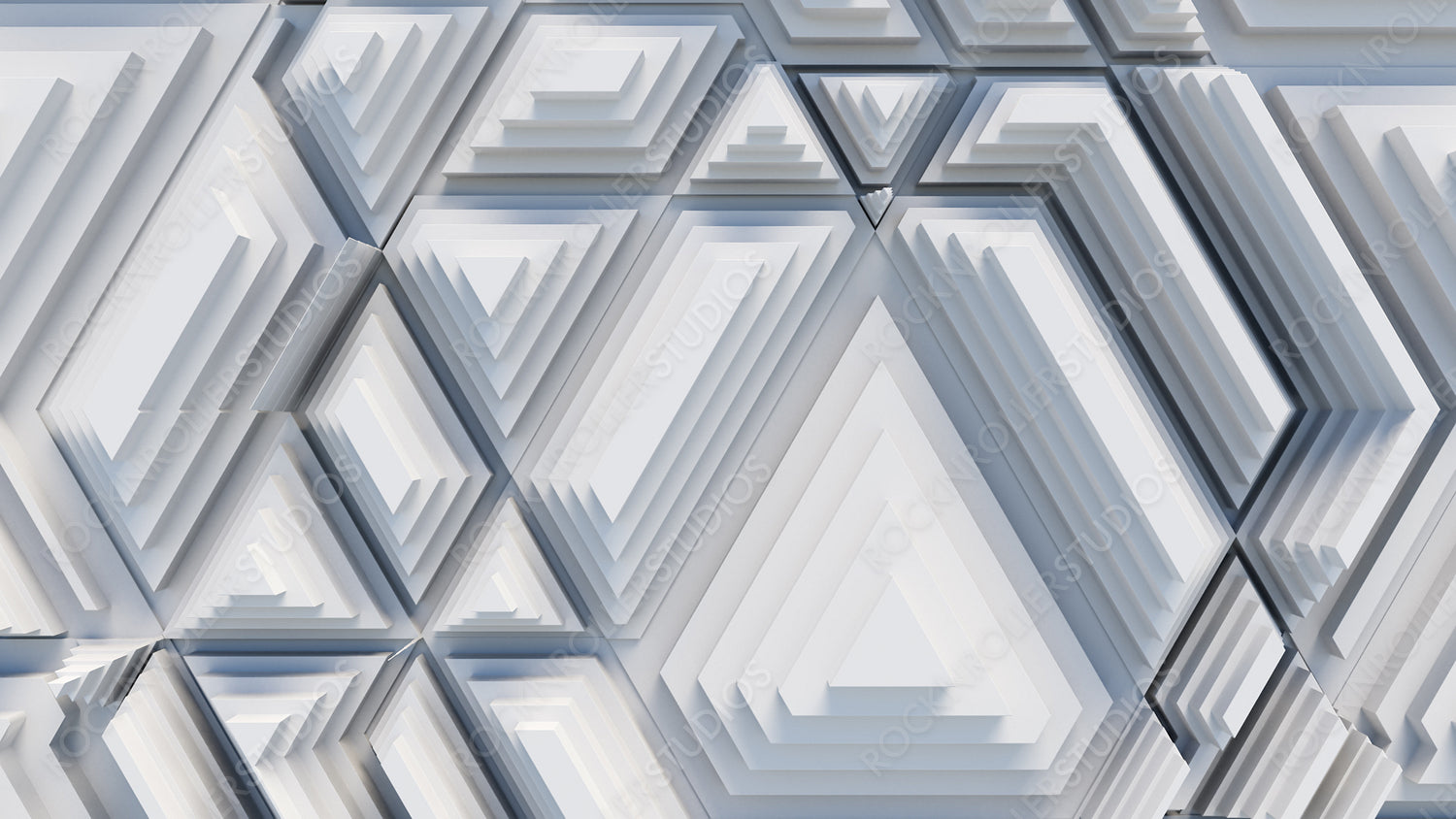 White, Tech Background with a Geometric 3D Structure. Clean, Stepped design with Extruded Futuristic Forms. 3D Render.