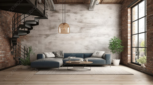 Stylish Interior Design Background. Loft Home. Generative AI.