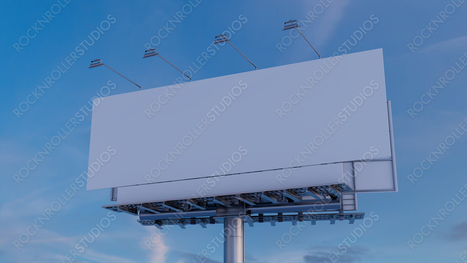 Marketing Billboard. Blank Exterior Sign against a Dusk Sky. Design Template.