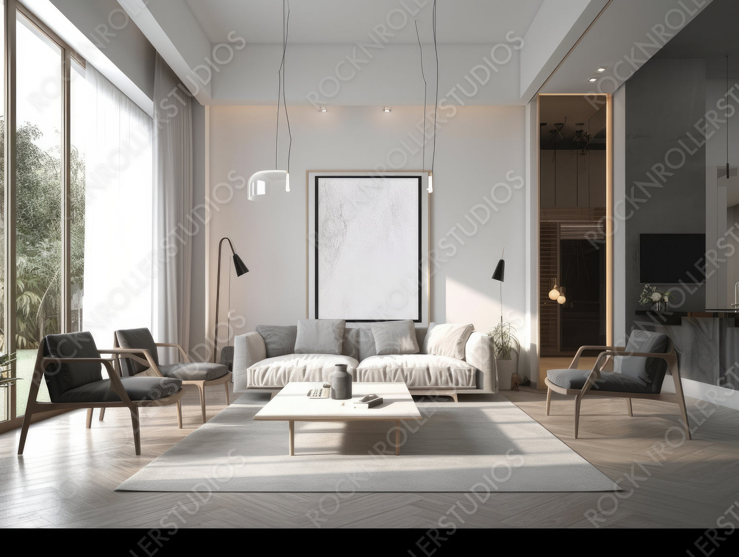 Luxury Interior Design Background. Contemporary Living Room. Generative AI.