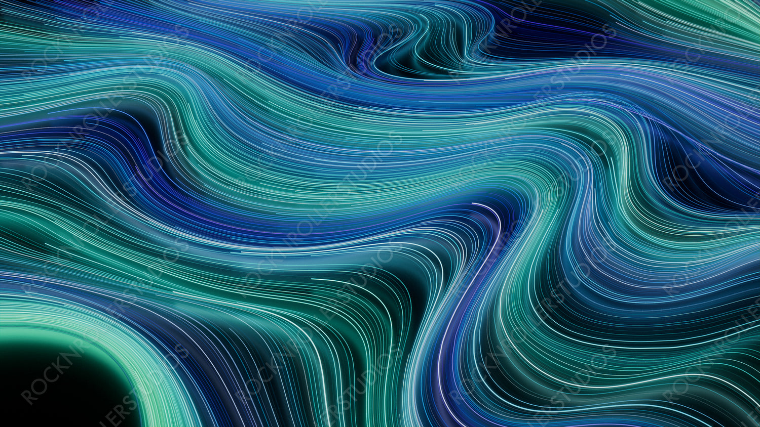 Abstract Neon Background with Blue, Purple and Green Curves. 3D Render.